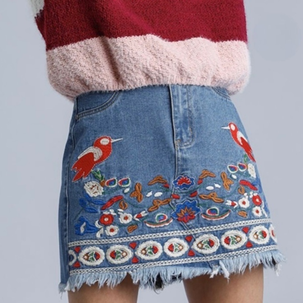 Red Piper Embroidered Boho Skirt - Picture 4 of 7